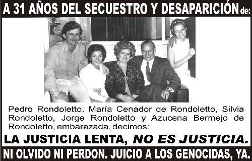 Texto de la solicitada sobre la Familia Rondoletto