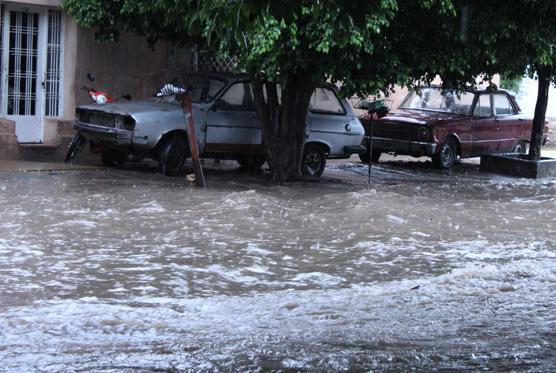 Tuvieron que subir autos a la vereda para evitar que la corriente los arrastre