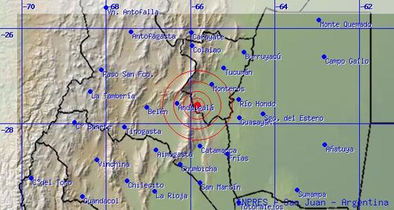 El epicentro se ubicó a 100 Km al suroeste de San Miguel de Tucumán