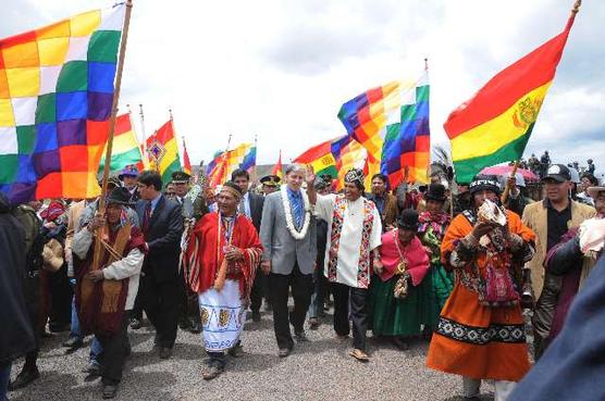 El guía espiritual de los Aymara y presidente de Bolivia, Evo Morales