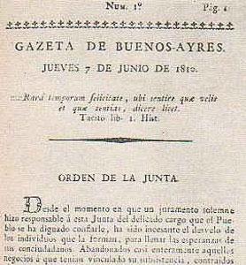 El primer ejemplar de La Gazeta de Buenos Ayres