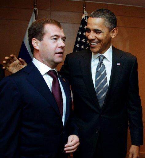 Barack Obama y Dimitri Medvedev, este domingo.