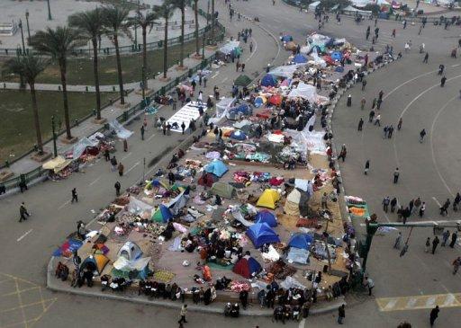 El campamento de los opositores al gobierno del presidente egipcio levantado en la Plaza Tahrir, en El Cairo