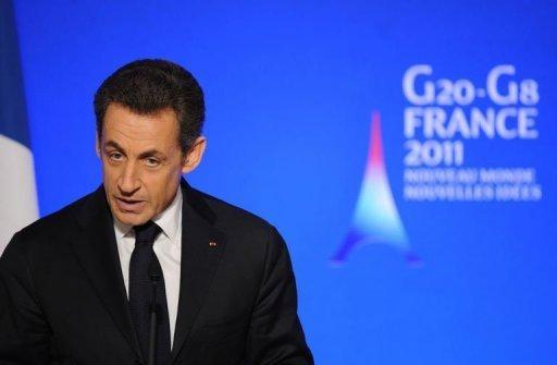 Nicolas Sarkozy en rueda de prensa en el G20 en París