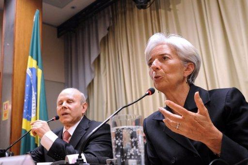 Christine Lagarde y Guido Mantega, ayer en Brasilia