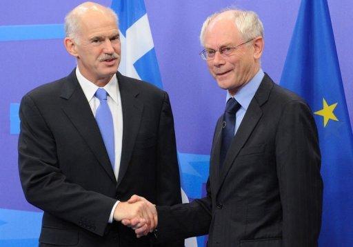 El primer ministro Papandreu, con Van Rompuy en Bruselas