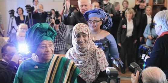 JOHNSON SIRLEAF, LEYMAH ROBERTA GBOWEE Y TAWAKUL KARMAN