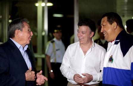 Castro, Santos y Chavez en La Habana