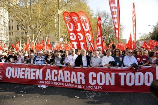 Los líderes sindicales encabezan la manifestación de Madrid