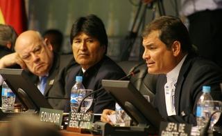 Correa, Morales e Insulza en Cochabamba