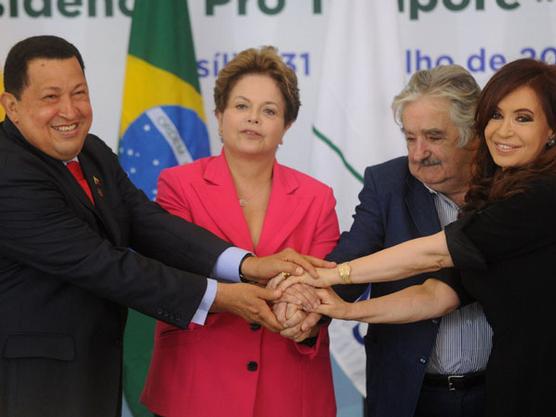 Chavez, Dilma Roussef, Mujica y Cristina, ayer en Brasilia