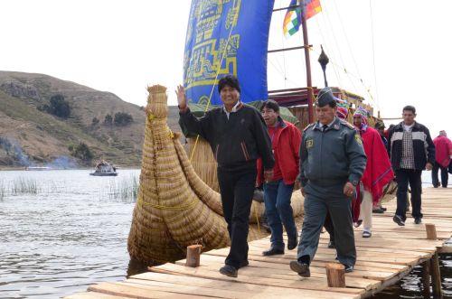 Evo en el lago Titicaca ayer viernes