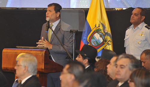 Correa durante su discurso ayer(Andes)