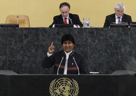 Evo Morales durante su discurso ayer en la ONU