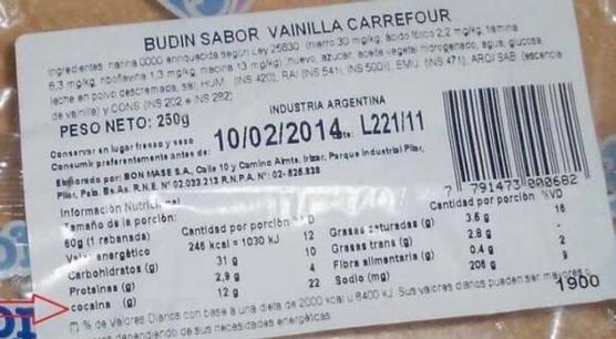 Etiqueta de un budín de Carrefour