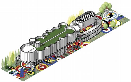 La figura de silos presiden el stand argentino