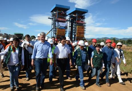 Morales y García Linera, ayer en el ingenio San Buenaventura