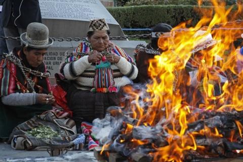 Plena ceremonia amauta en La Paz, ayer