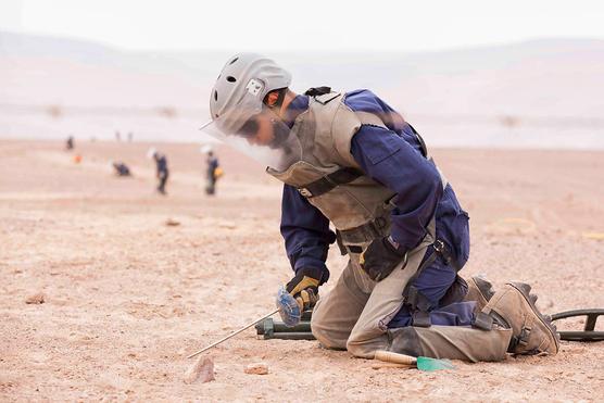 Militares chilenos en la tarea de desminado 