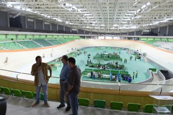 El alcalde de Rio de Janeiro Eduardo Paes  en la inauguración del Velódromo del Parque Olímpico