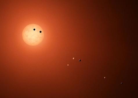 Representación artística de Trappist-1 y sus siete planetas 