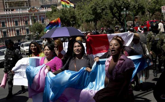 Los manifestantes ayer en La Paz