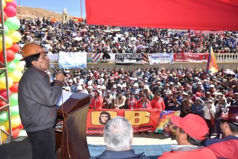 Morales en el acto de la COB, ayer en Oruro