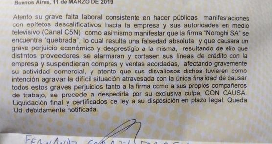 Telegramas de despido porque contaron la situación