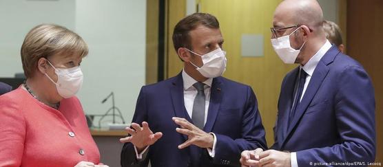 Merkel, Macron y jefe del Consejo, Charles Michel,