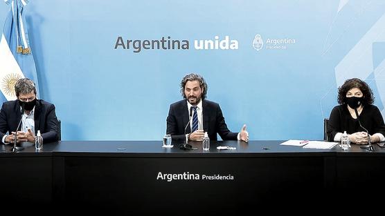 Conferencia de prensa de Cafiero, junto a Lammens y Vizzotti.