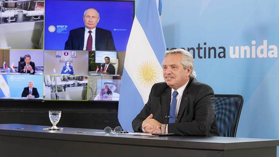 Alberto Fernández, en la videoconferencia con Vladimir Putin.