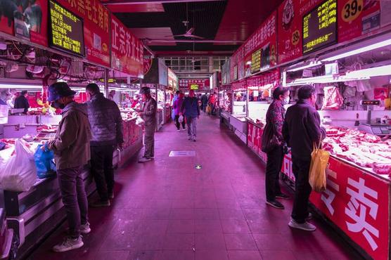 Carne brasileña en un mercado de Beigin