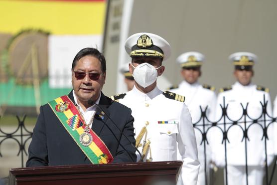 Lucho Arce durante el acto de reivindicación de los derechos marítimos bolivianos