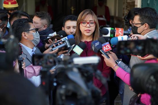 La viceministra de Comunicación, Gabriela Alcón, en rueda de prensa.