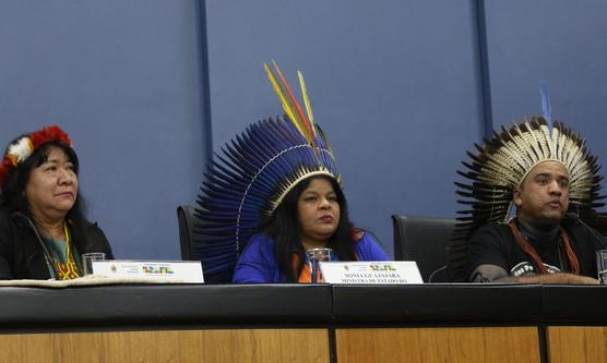Los indigenas reunidos en Brasilia