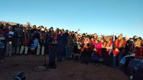 El presidente Luis Arce en Tiwanaku. Foto; Diputado Verónica Challco